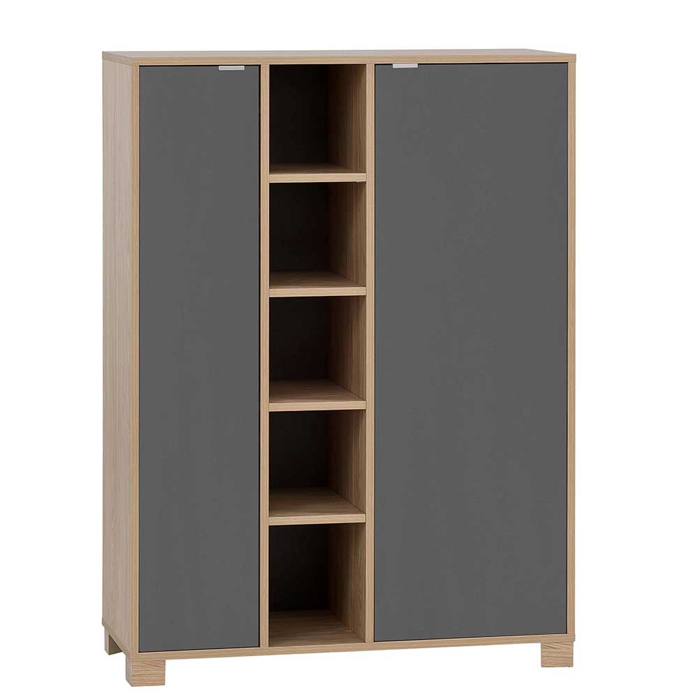 Modernes Highboard in Dunkelgrau & Eiche Hell - Vonza