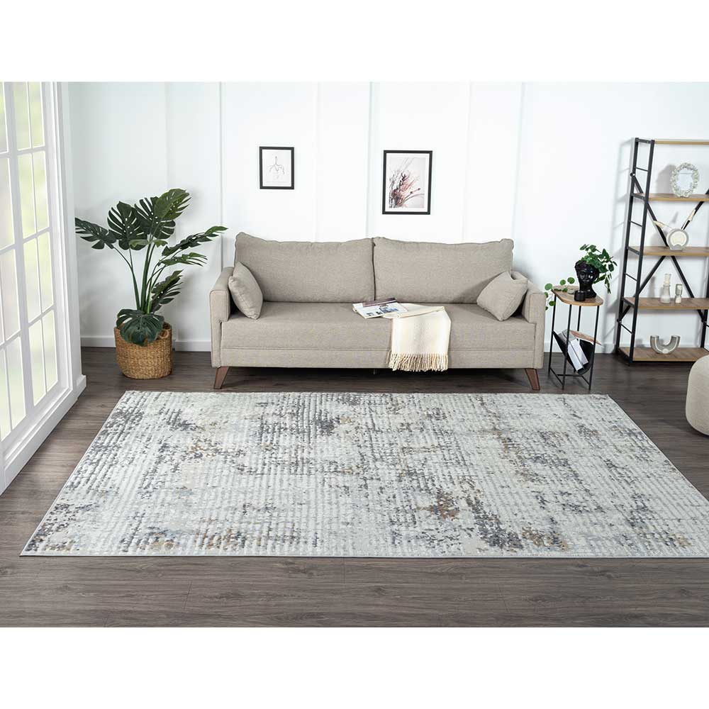 Kurzflor Teppich in Hellgrau & Creme - Savuta