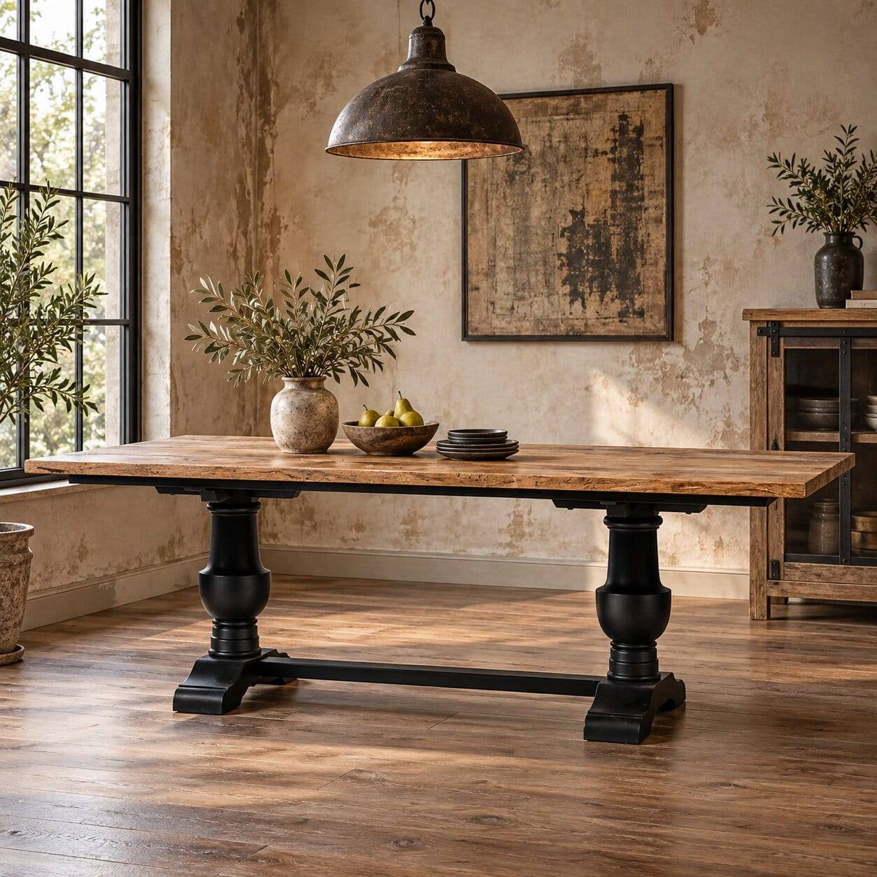 Vintage Landhaus Esszimmertisch in Teak & Schwarz - Niovan