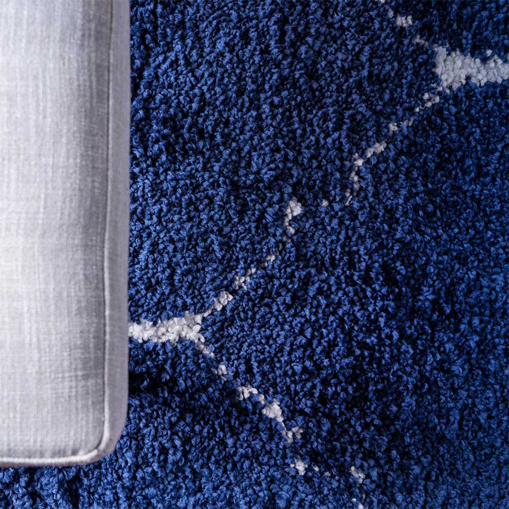 Runder Teppich in Dunkelblau & Creme Hochflor - Vimanco