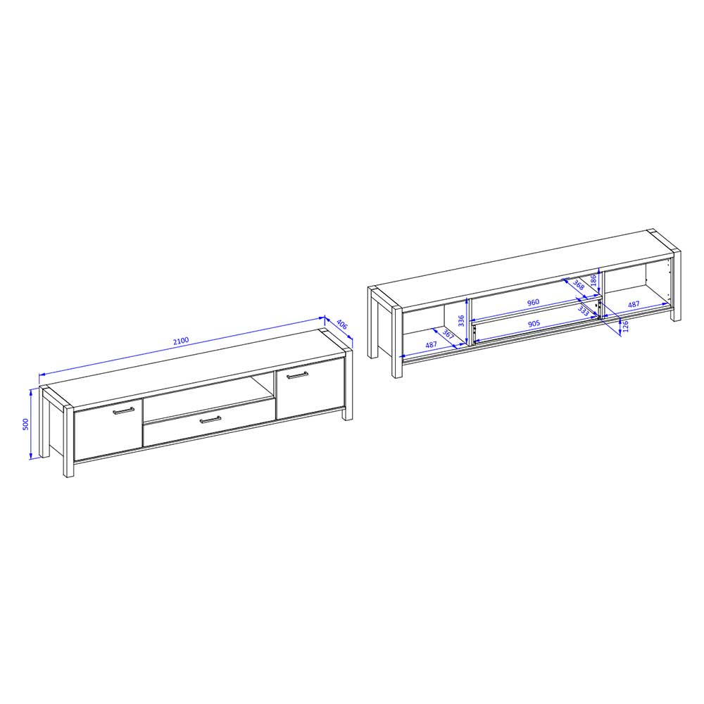 2,1m TV Board mit Schublade & 2 Türen & Fach - Zavorra