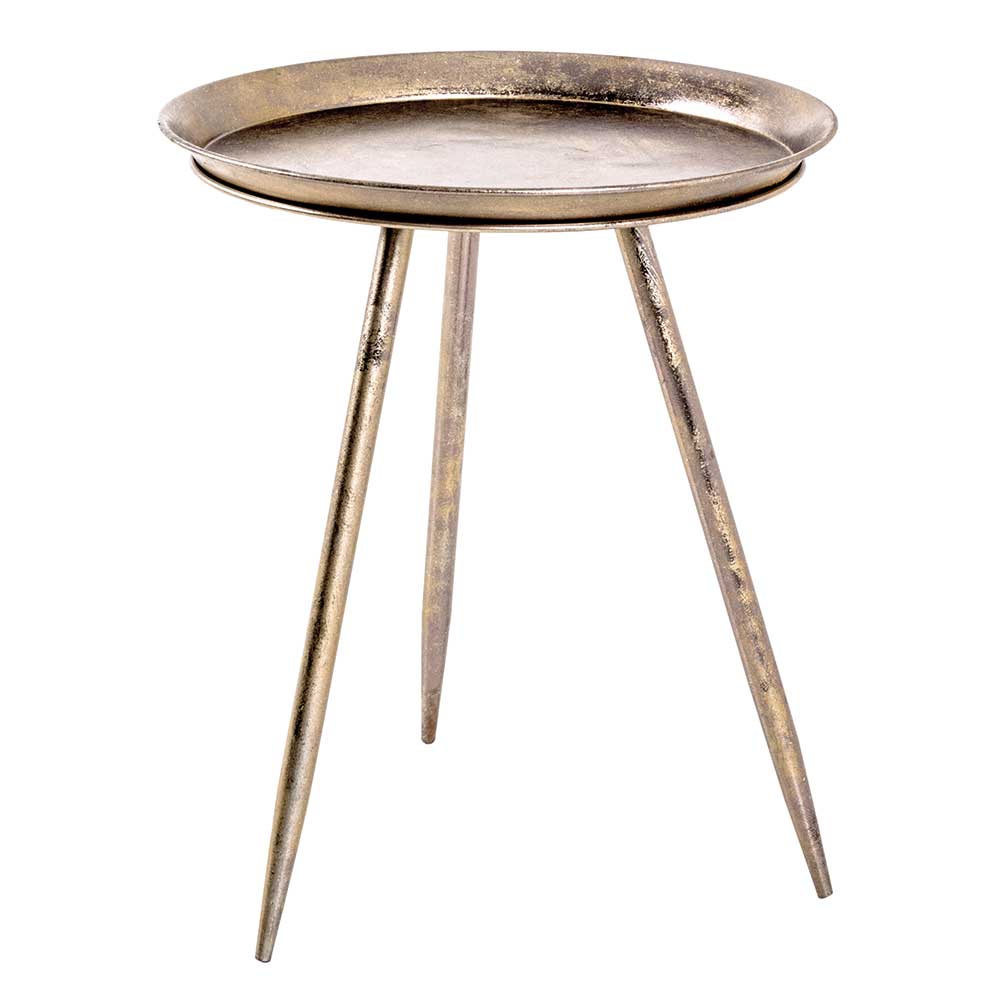 Runder Retro Beistelltisch in Bronze Metall - Lance