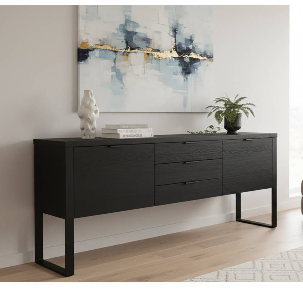 Industrial Sideboard in Holzoptik Schwarz - Ailunaro