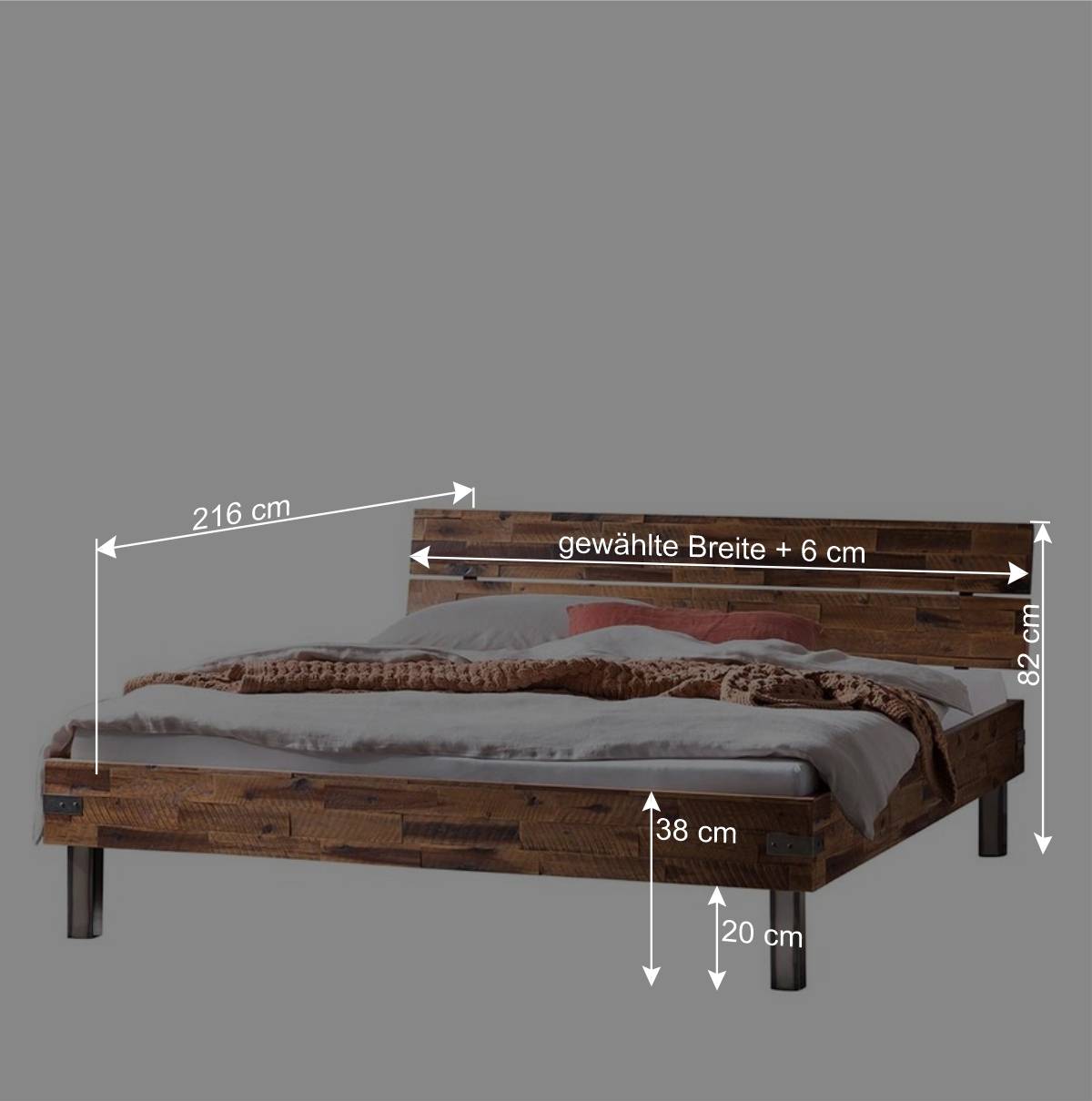 Industrial Einzelbett aus Akazie massiv - Vetonia