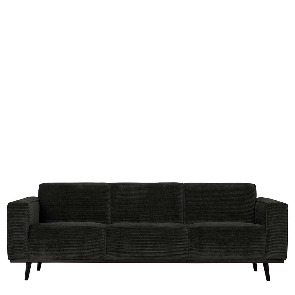 Modernes Federkern Sofa als gemütlicher 3-Sitzer in dunkelgrauem Cordstoff – Rouge