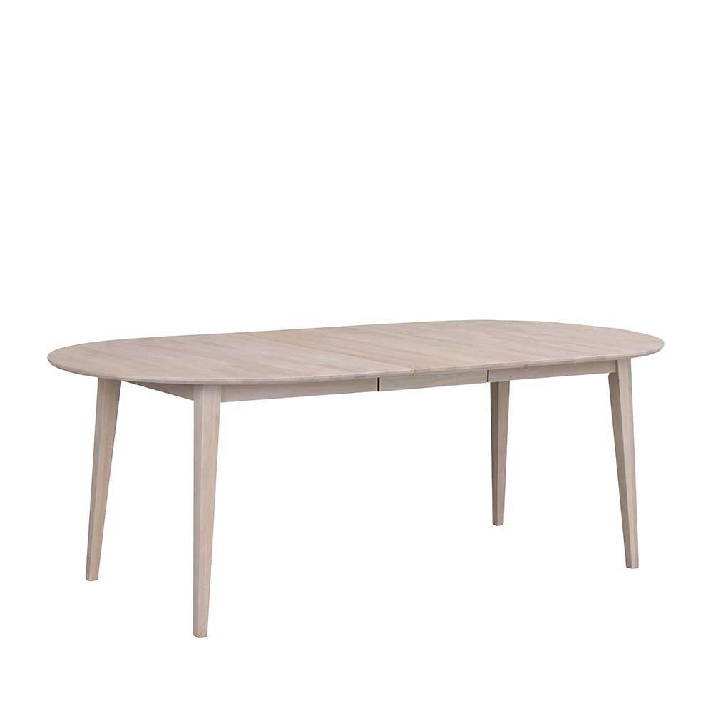 Ovaler Esstisch Eiche White Wash & 4 Stühle Pessoa mit Webstoff Grau (fünfteilig)