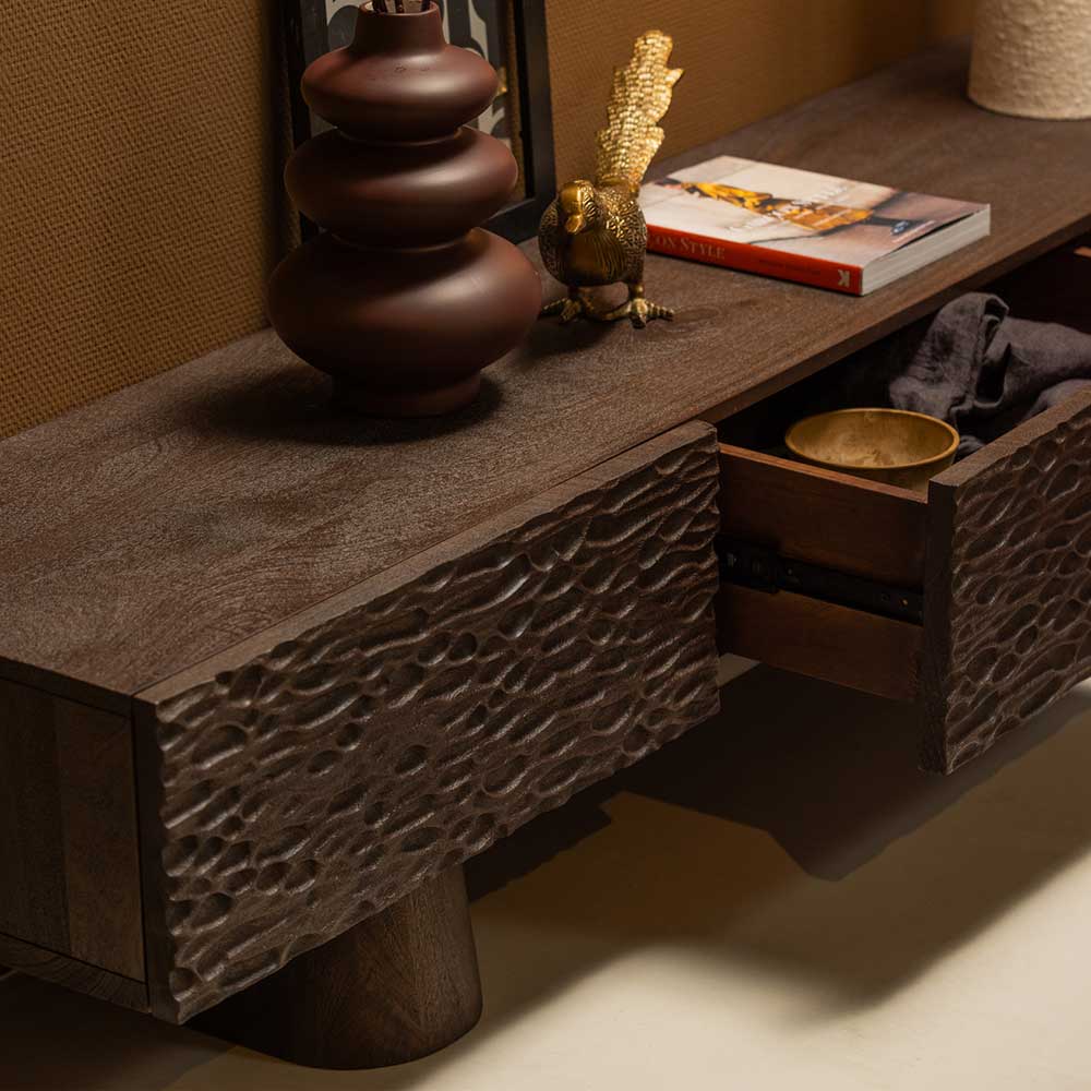 Design TV Lowboard aus Mangoholz in Walnuss Braun - Glancossa