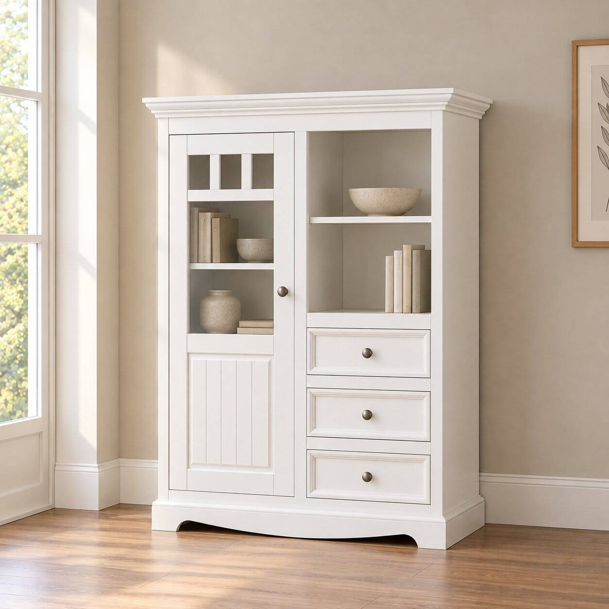 Landhaus Highboard in Weiß lackiert - Indico