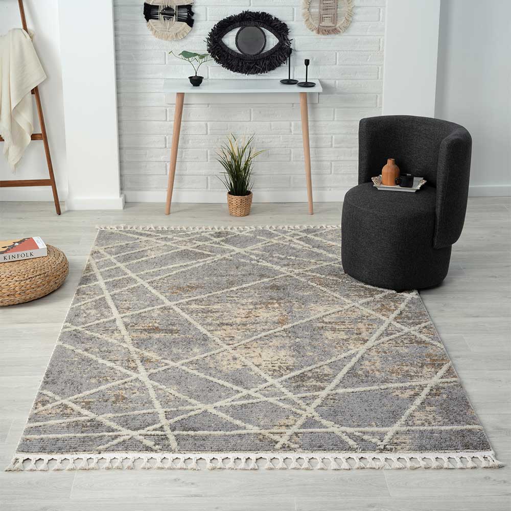 Teppich mit Fransen in Beige & Grau - Fulivia
