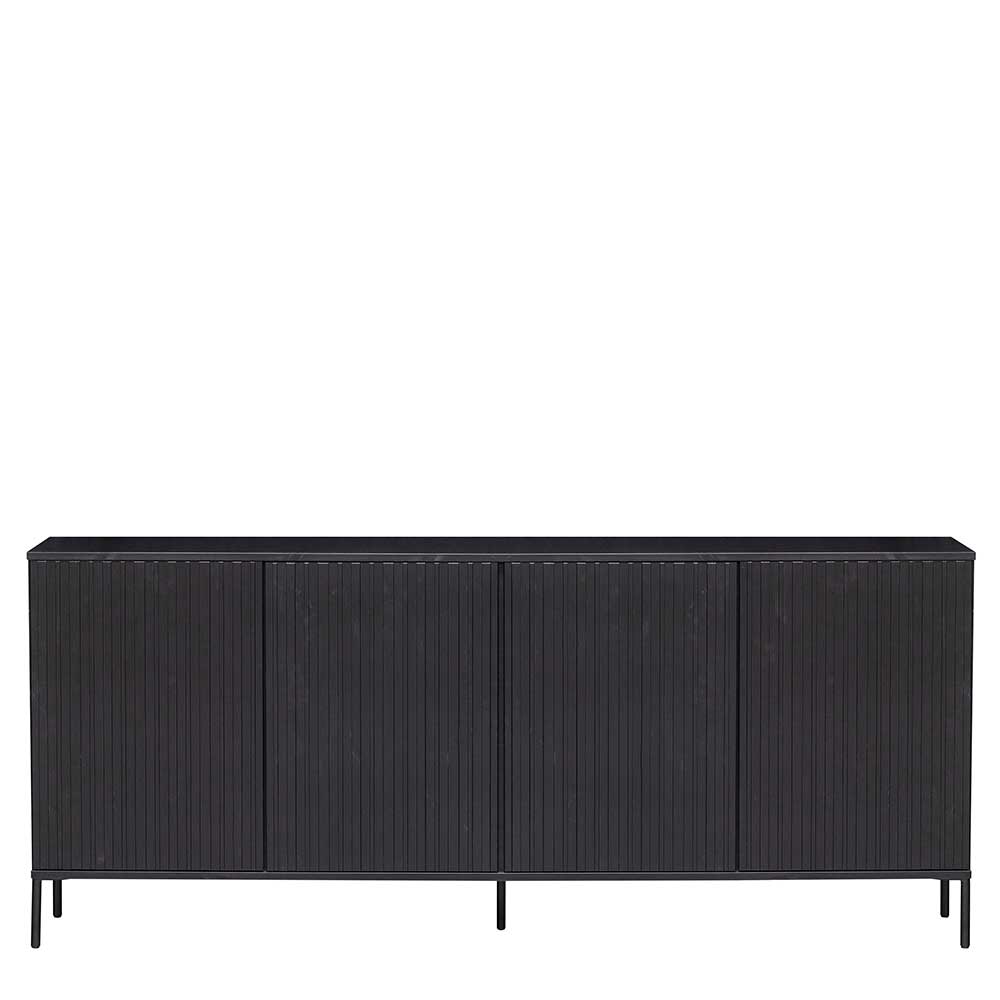 Schwarzes Sideboard mit vier Türen und geriffelter Front – Gelvins