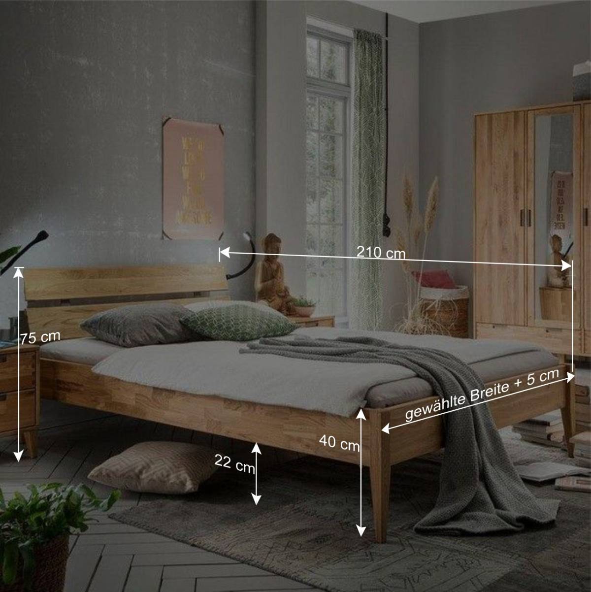 Modernes Eichen Doppelbett geölt - Teano