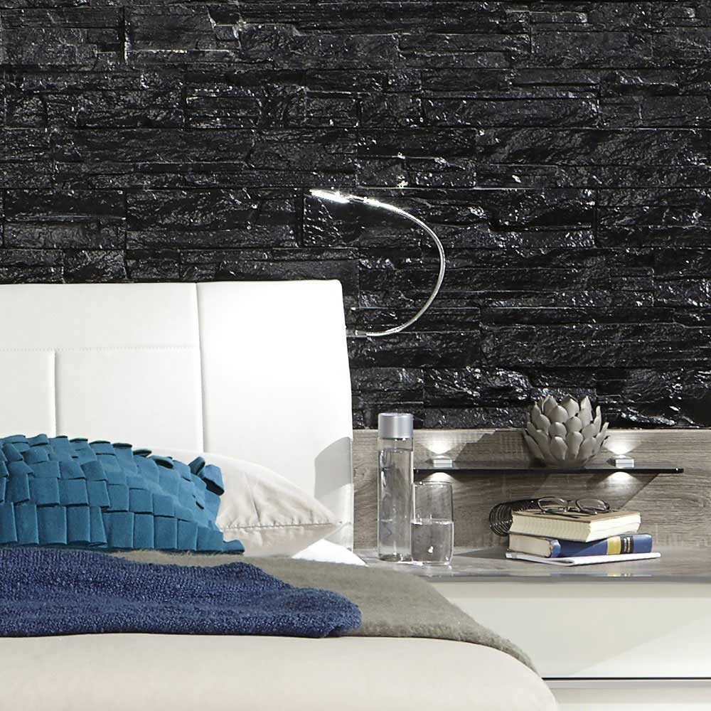 Schlafzimmer Bett Viarolia mit Polsterkopfteil in Weiß