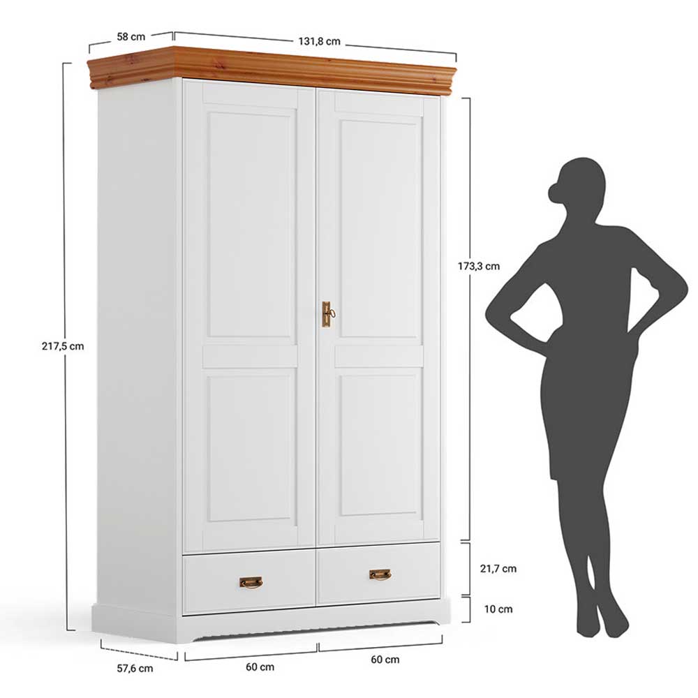 Landhaus Kombi-Kleiderschrank aus Kiefernholz - Varicano