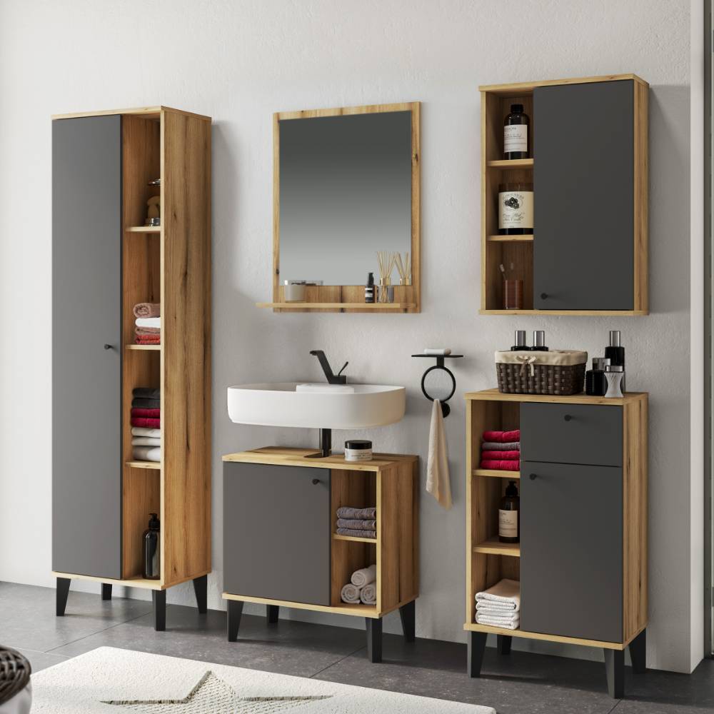 Kompletteinrichtung Badezimmer in Grau - Niniana (fünfteilig)
