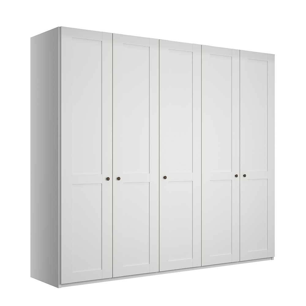 Weißer 5-türiger Garderobenschrank in schräger Ansicht für modernes Schlafzimmer – Flinn