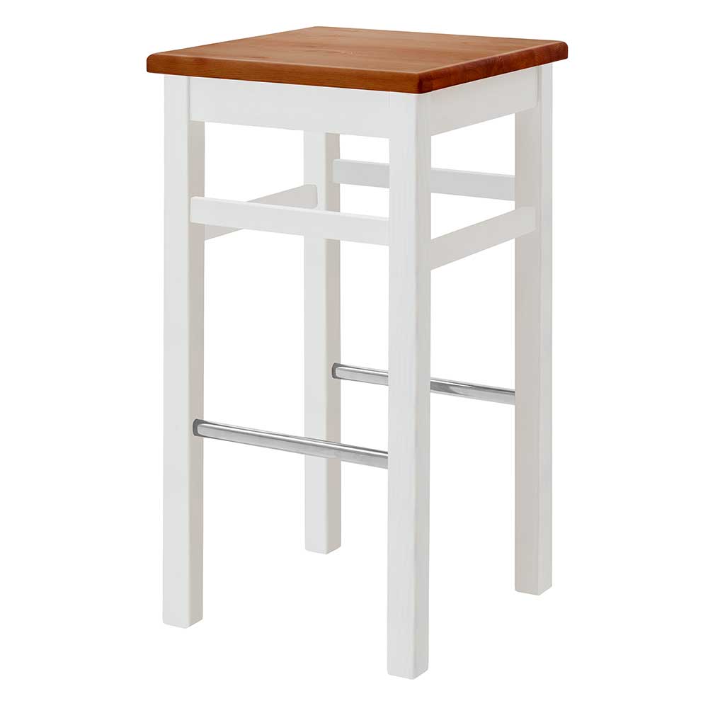 Weißer quadratischer Barhocker mit bernsteinfarbener Holz-Sitzfläche für die Küche – Kangron