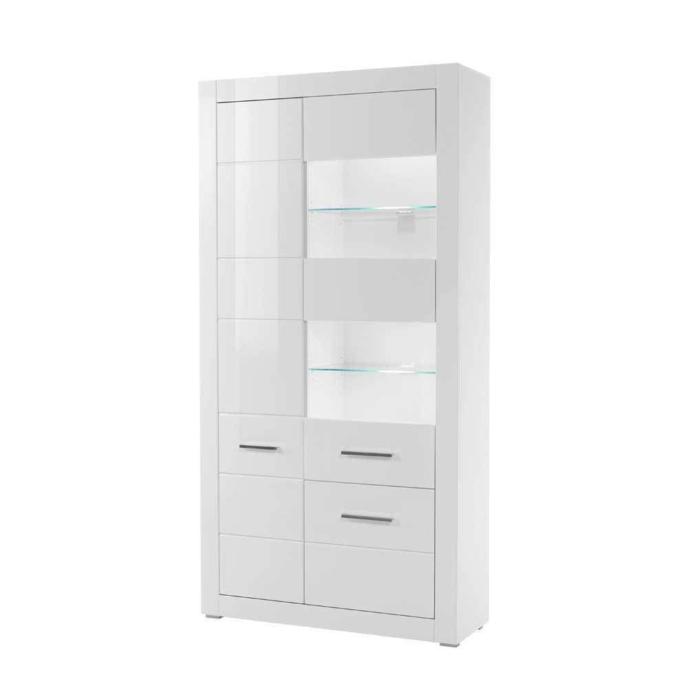 Hochglanz TV Anbauwand in Weiß Yulis optional mit LED (vierteilig)