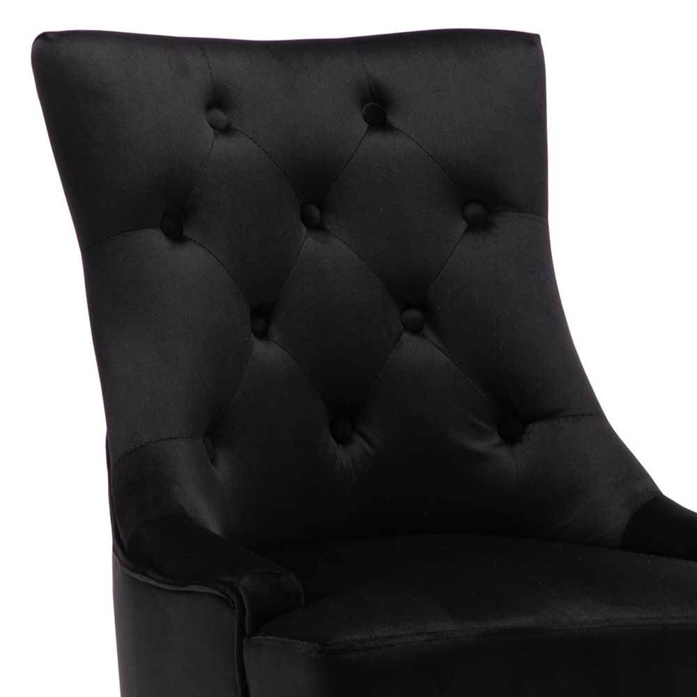Samtstühle mit Knöpfen in Schwarz - Eleenia (2er Set)