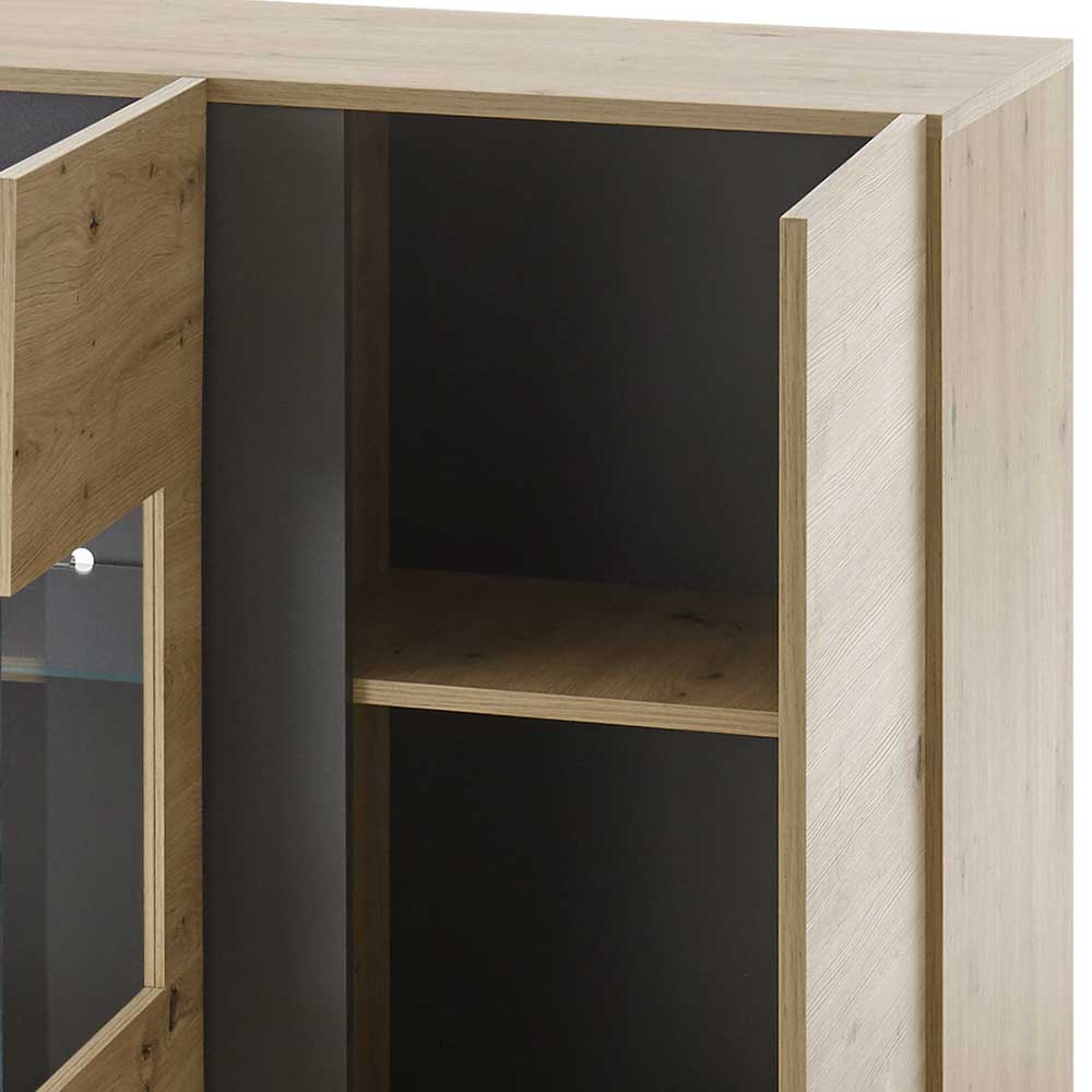 138cm breite Kommode mit Glaseinsatz - Lairian
