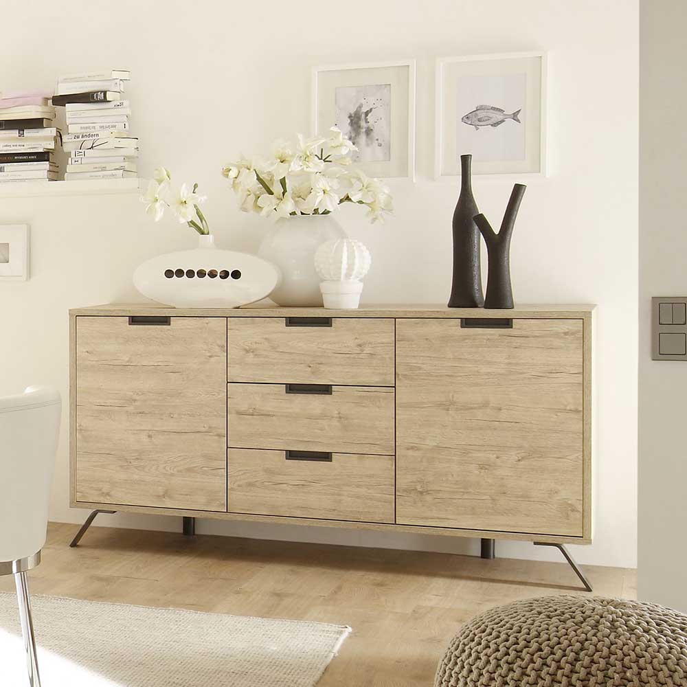 Modernes Design Sideboard Eiche für das Wohnzimmer mit drei Schubladen und zwei Türen – Rodonda