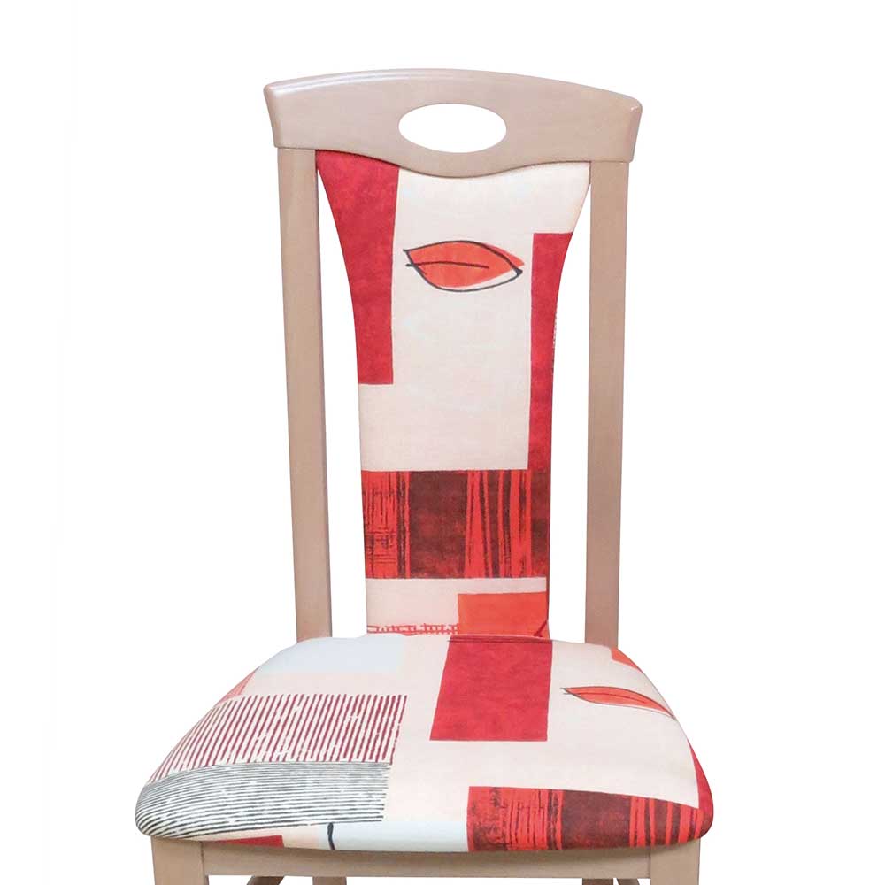 Helle Küchenstühle in Buche Tanja & Rot gemustert (2er Set)