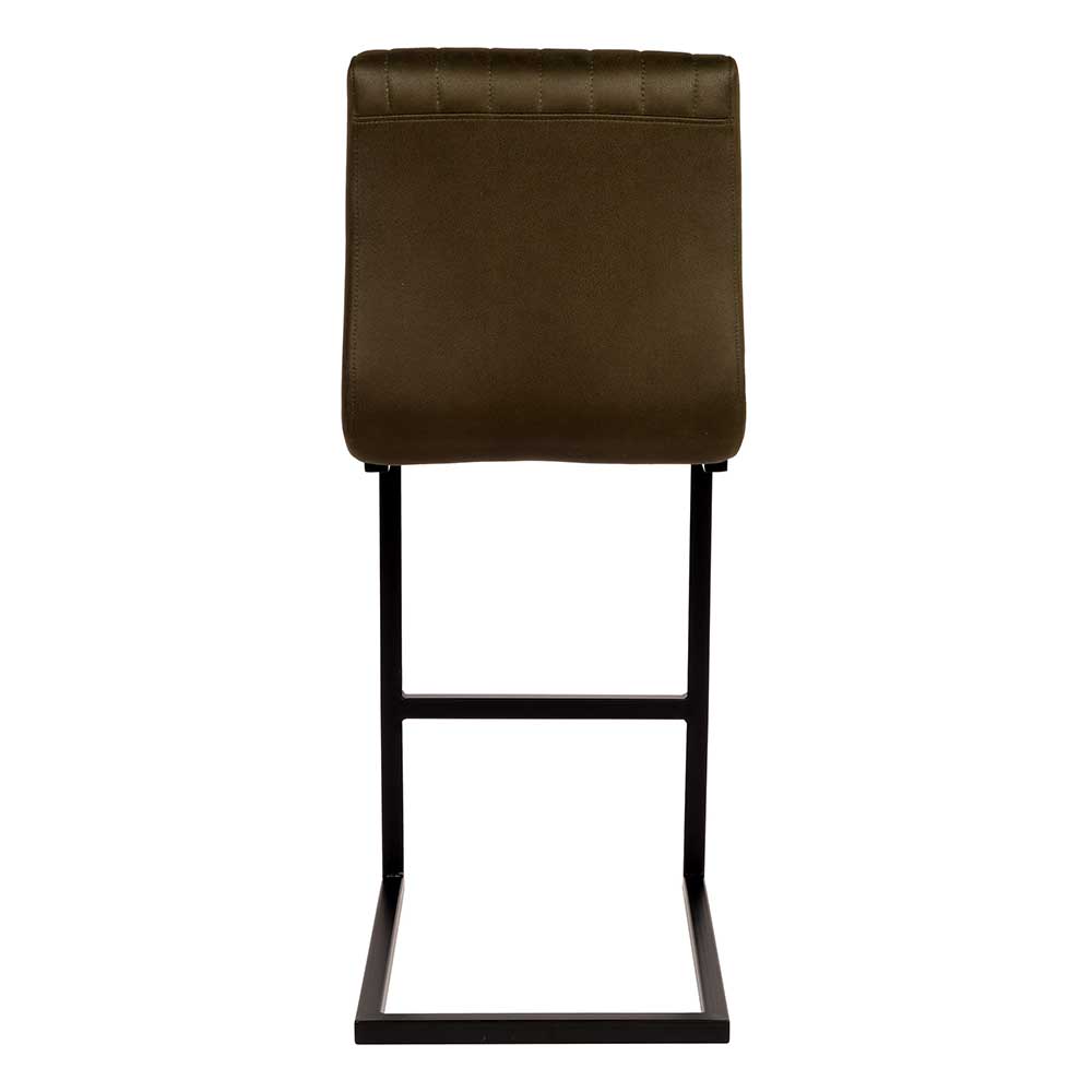 Moderner Barhocker im 2er Set mit olivgrünem Microfaserbezug, elegante Rückenansicht – Lnyza