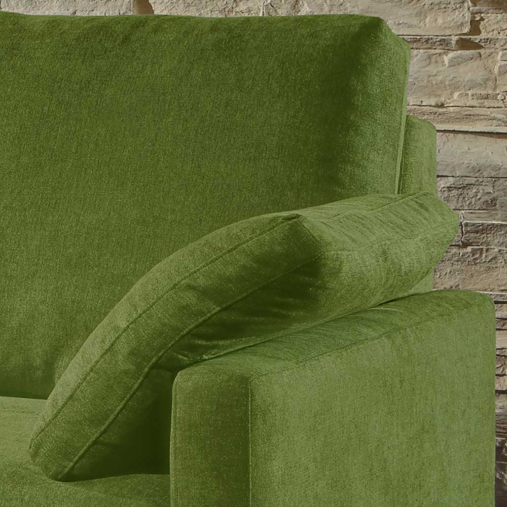 Grüne Polsterung des Zweisitzer Sofas mit Armlehne und Kissen – Molocai