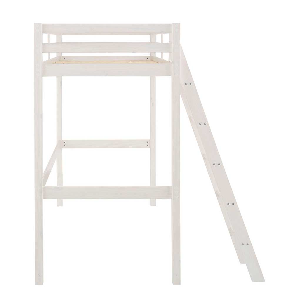 175 cm hohes Hochbett mit Leiter in Weiß - Saludio