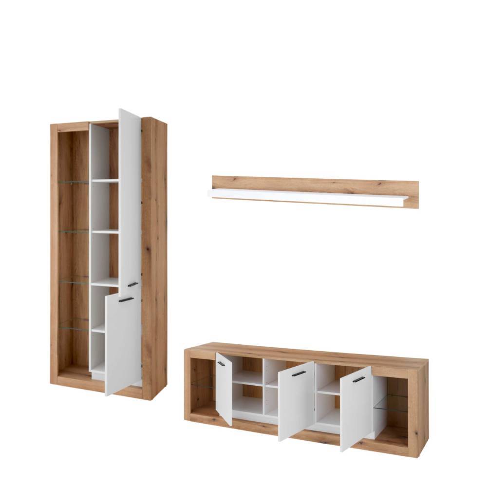 Design Wohnwand Set in Mattweiß - Adejano (dreiteilig)