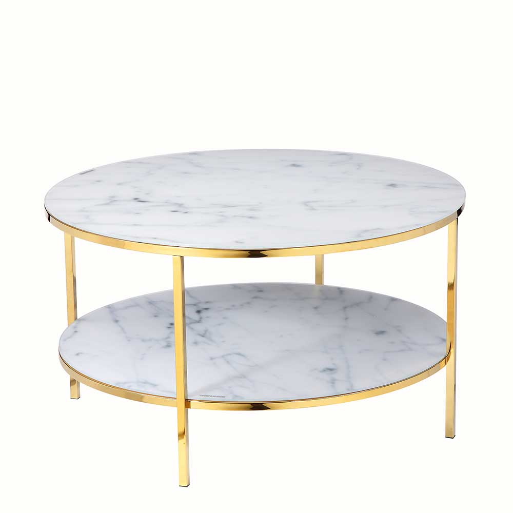 Runder Wohnzimmertisch in Marmor-Optik & Gold - Western