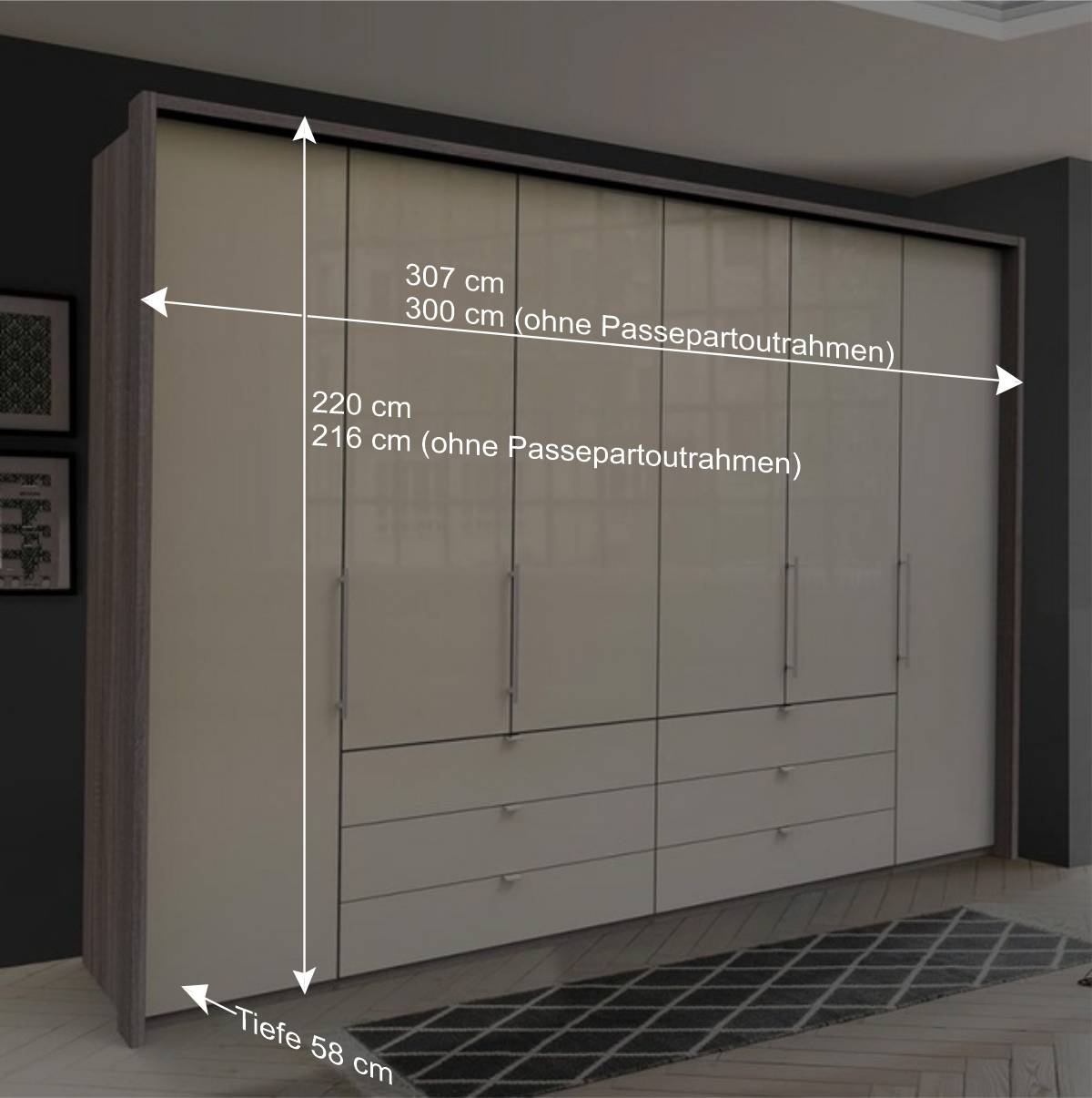 Kombi-Schlafzimmer-Kleiderschrank in Creme - Casilla