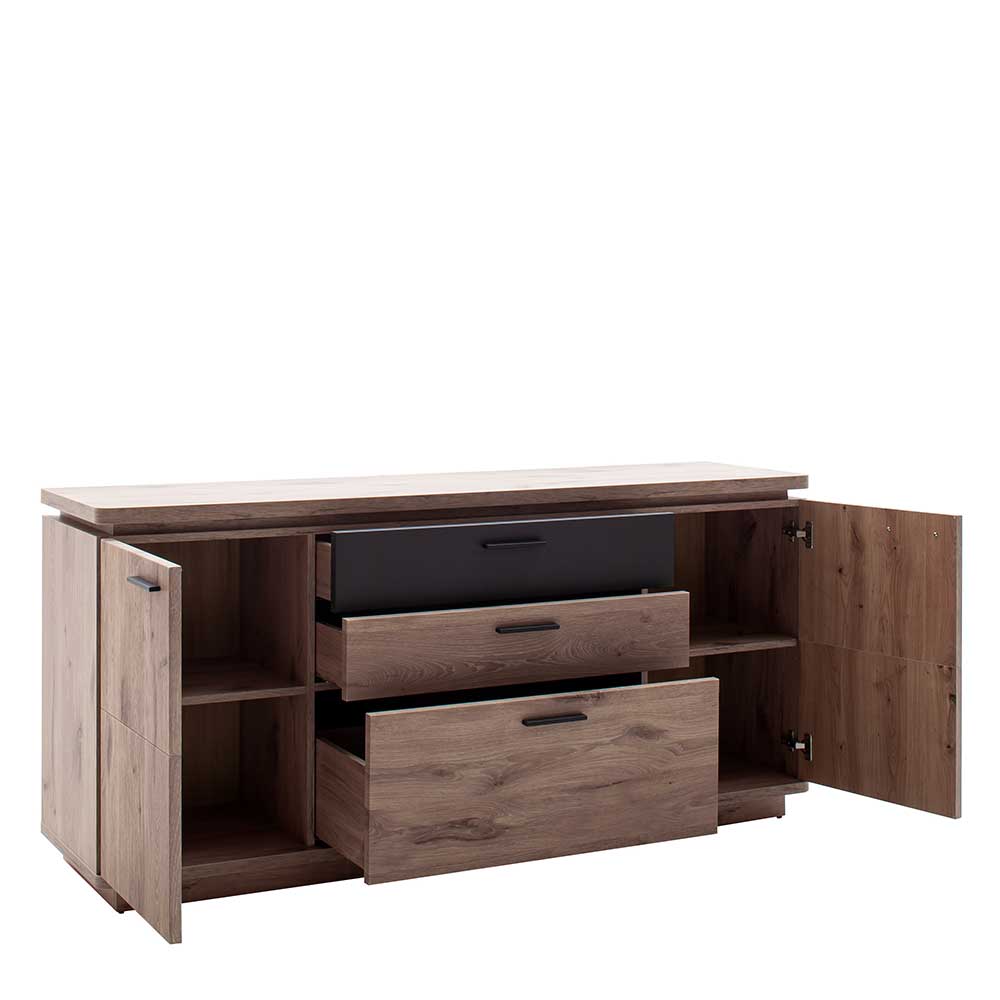 Offenes Stauraum Sideboard mit Schrankfächern und drei Schubladen in Holzoptik – Bekunion