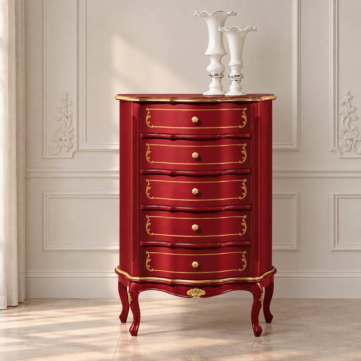 Italienische Hochkommode in Rot mit Gold - Julya