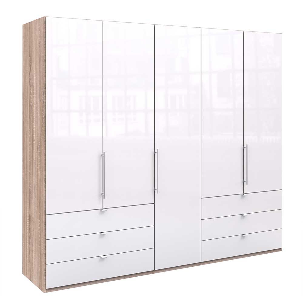 Kombi Schlafzimmer-Kleiderschrank in Weiß Glas - Bosays