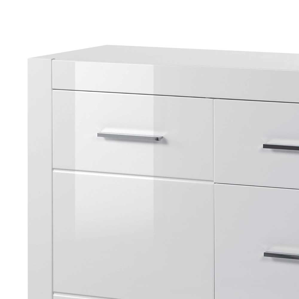 Weißes Sideboard mit Hochglanz Front Yulis & Chrom Metallgriffen