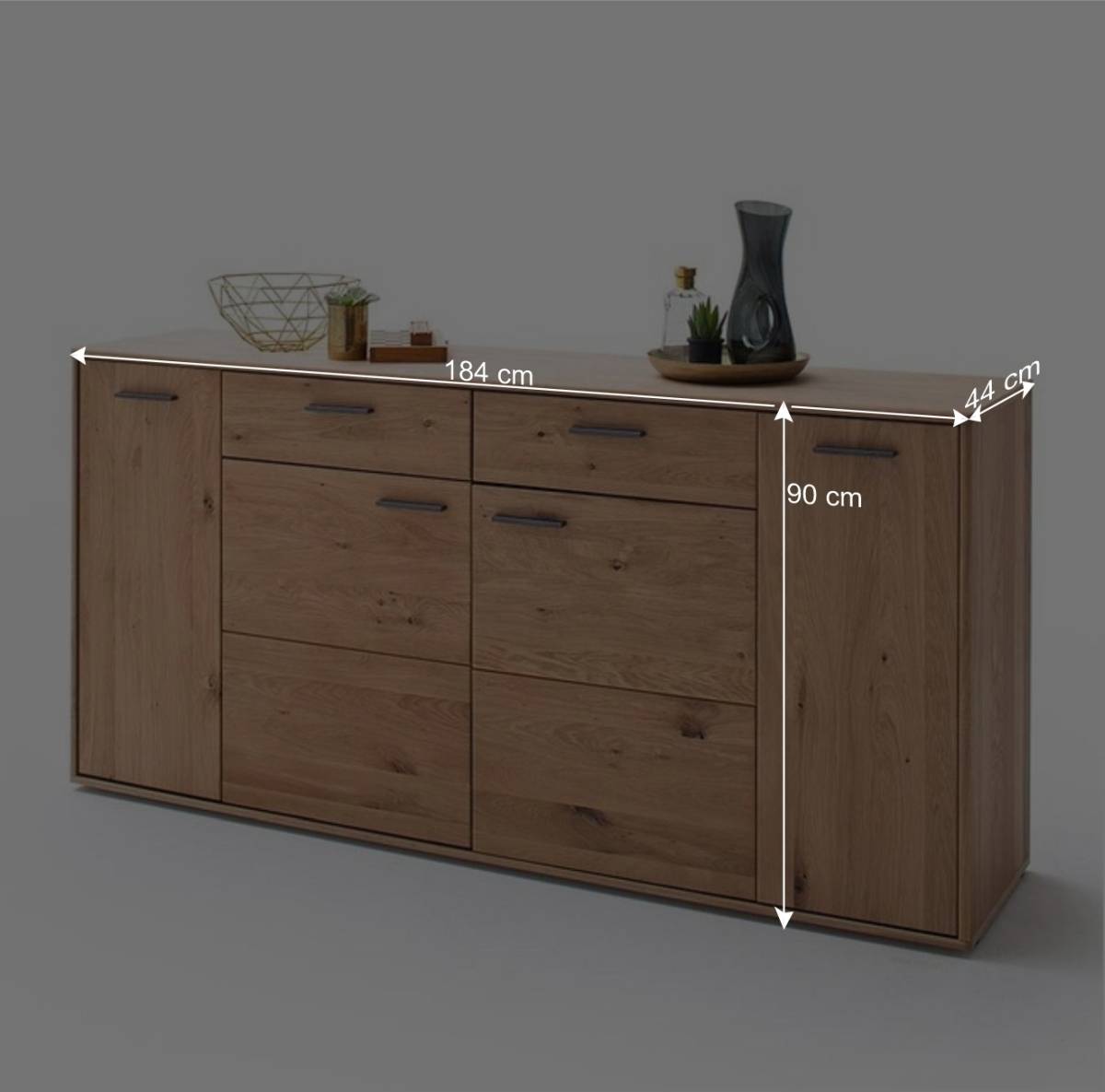184x90x44 Eiche Anrichte mit vier Türen - Assela