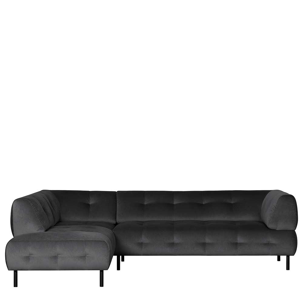 Graubraune Samt Polsterecke mit Chaiselongue links und Chesterfield-Steppung für das Wohnzimmer – Marian
