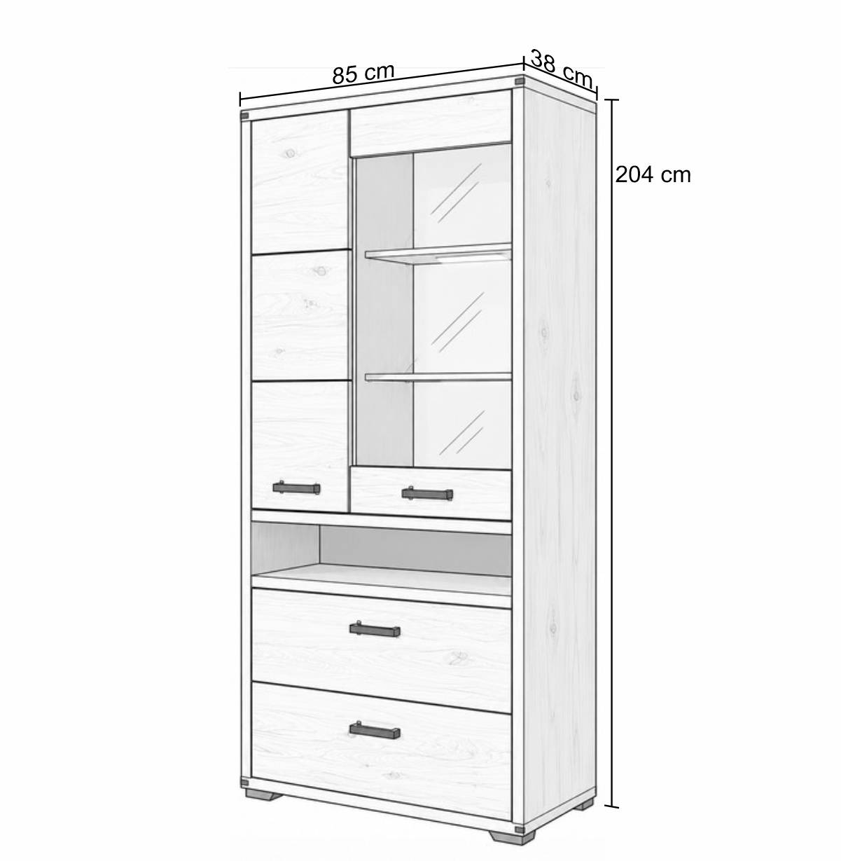 Vitrinenschrank in Wildeiche teilmassiv - Maineka