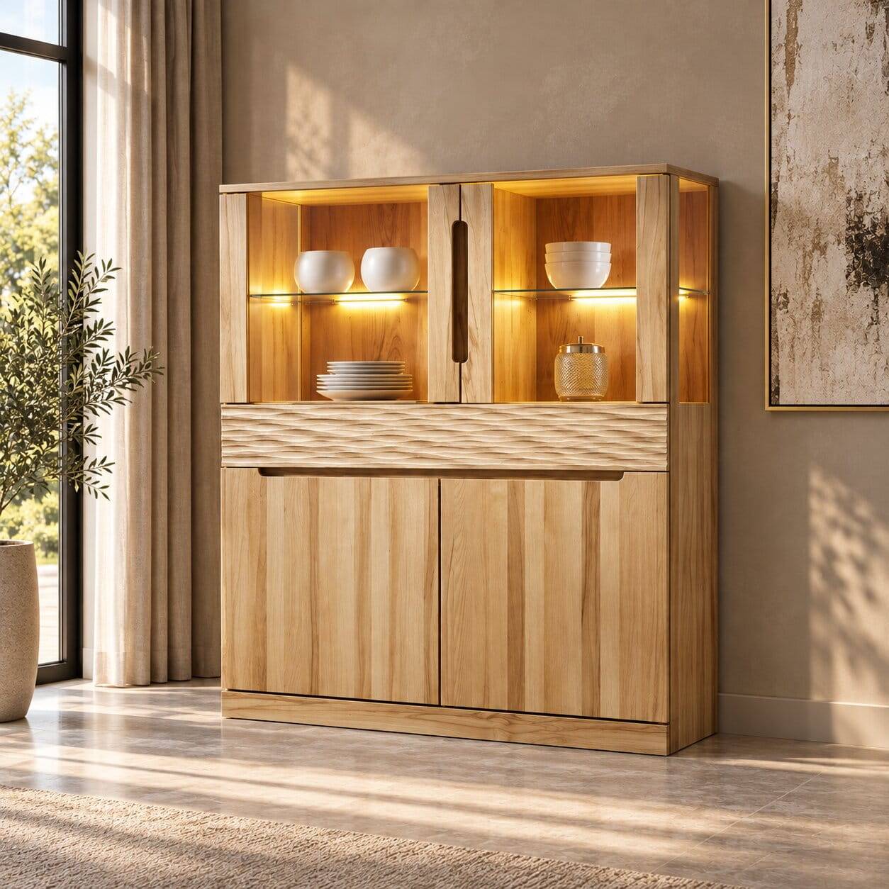 Highboard Wahano aus Kernbuche massiv geölt