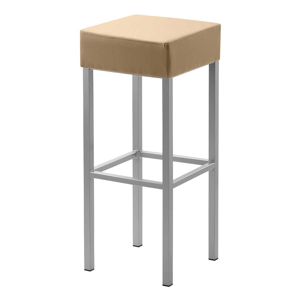 Microfaser Hocker in Beige & Silber - Sognory