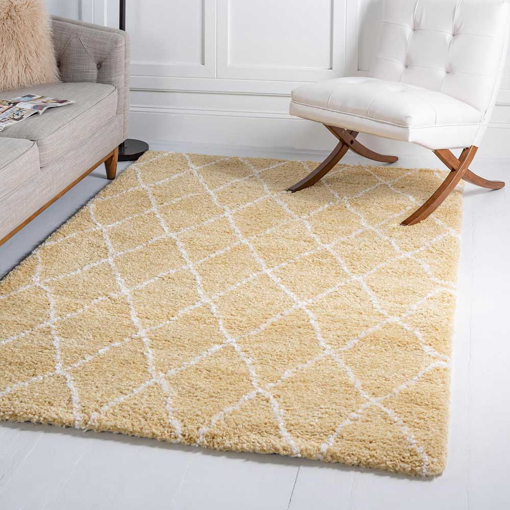 Hochflor Teppich Läufer in Gelb und Creme - Luzifania