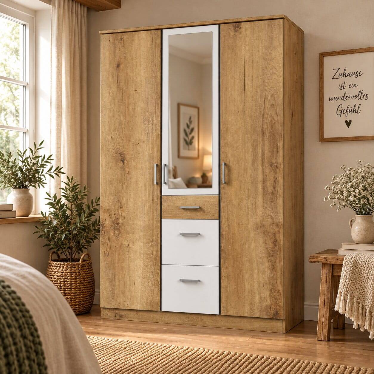 Moderner Schlafzimmerschrank mit Spiegel - Curacao