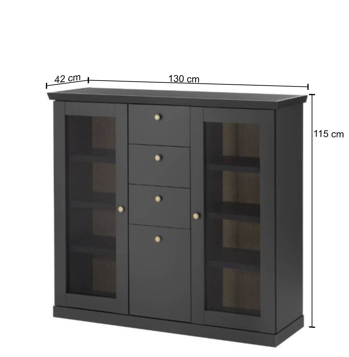 Modern Country Highboard Vitrine in Mattschwarz - Lulumo