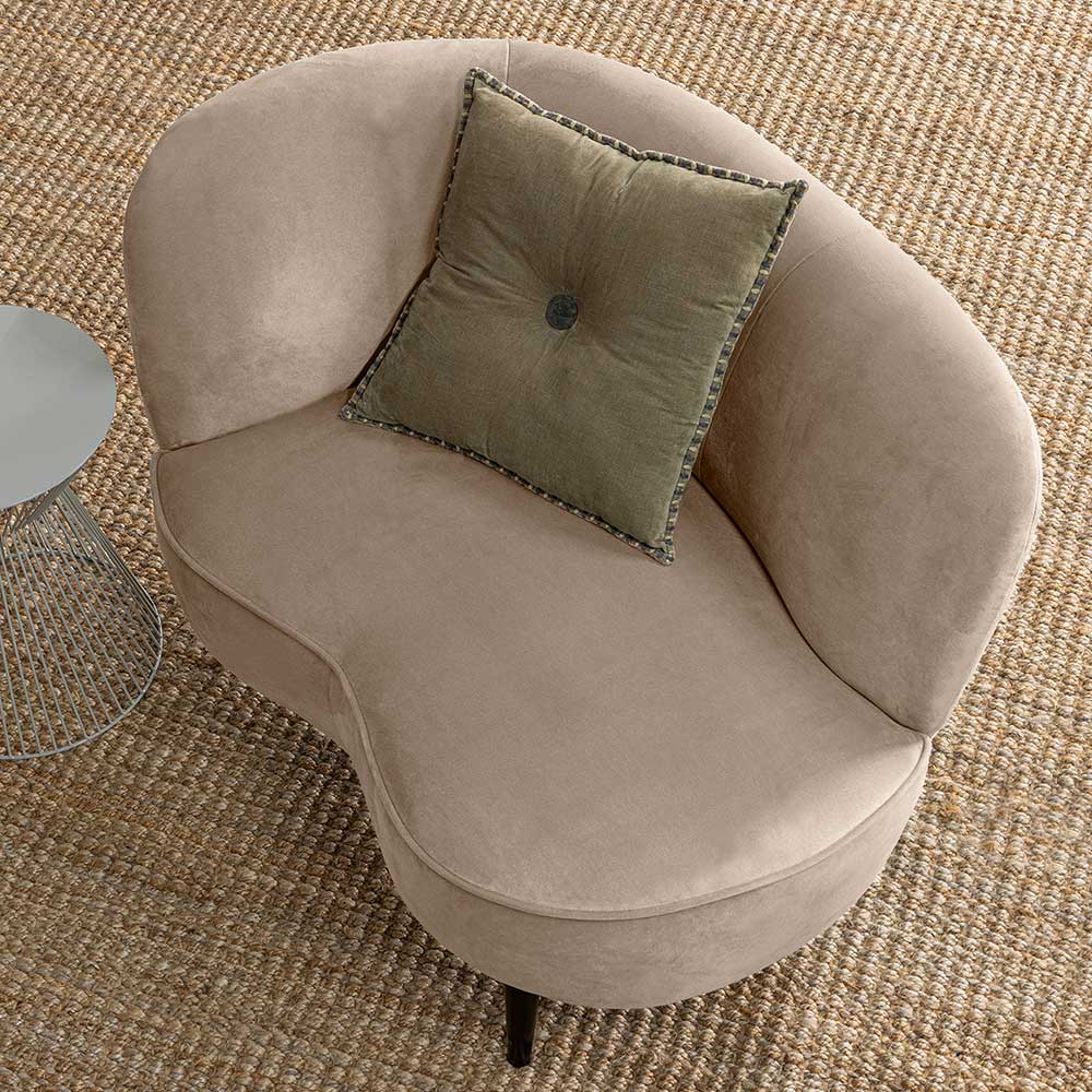 Design Sessel in Khaki Samtbezug - Griffina