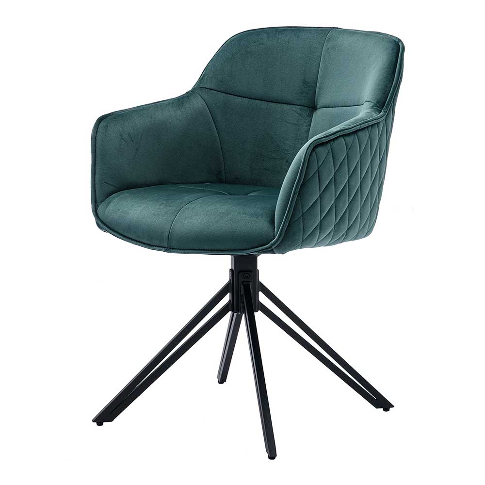Drehbarer Design Tischsessel in Grün aus Samt mit schwarzem Metallgestell – Drosalimo
