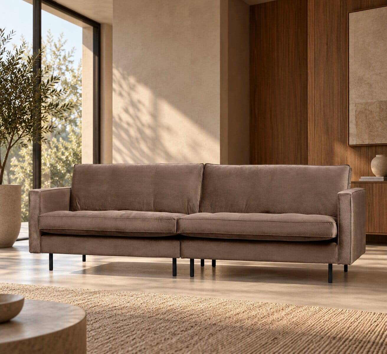 Wohnzimmer Samtcouch in Taupe Samt - Museo