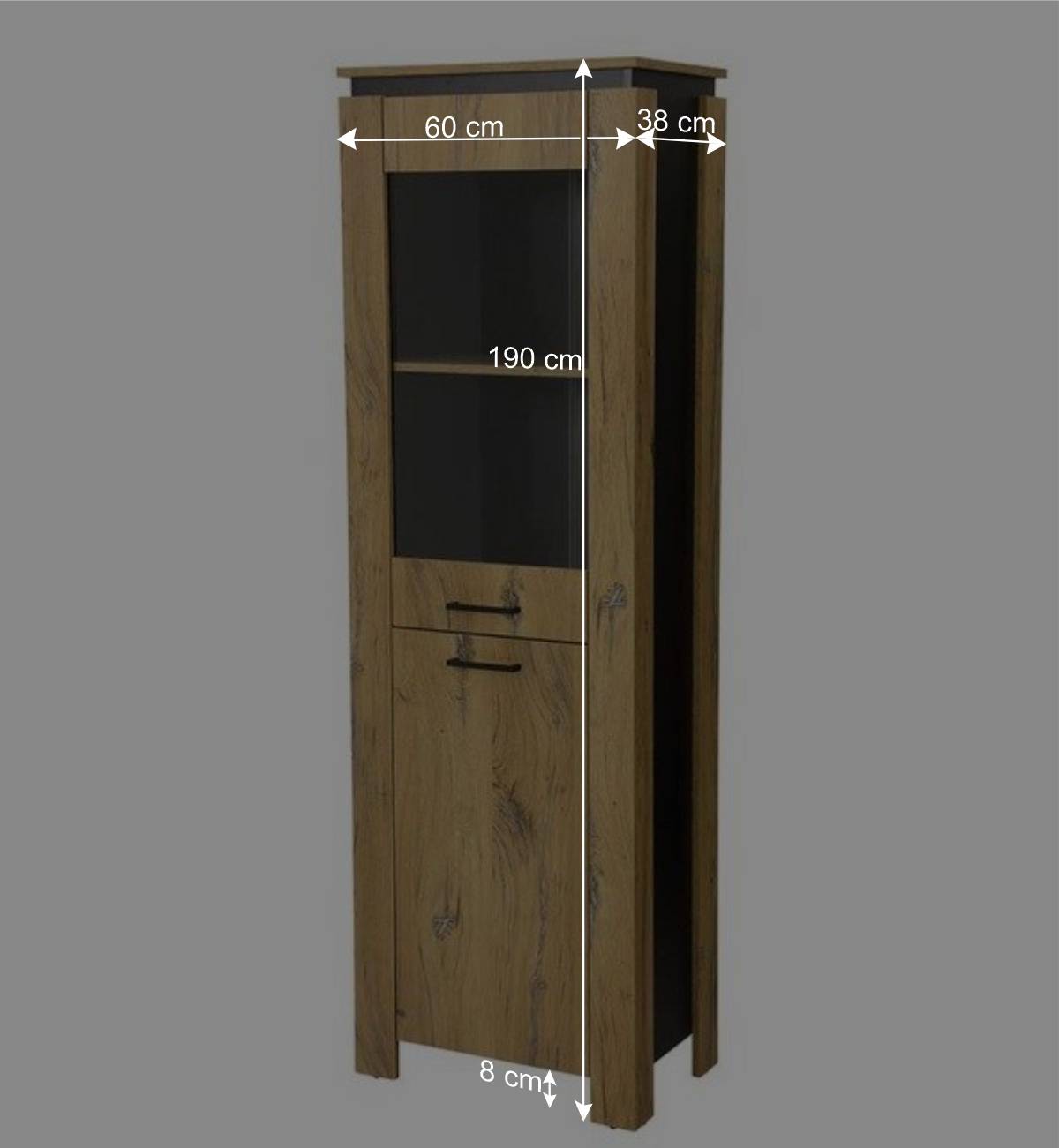 60x190x38 Vitrinenschrank in Zinneiche NB - Traudarian