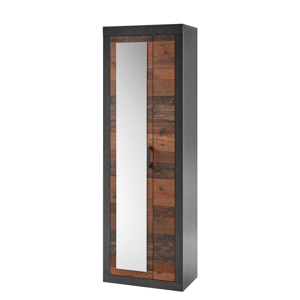 Modernes Design des 2-türigen Garderobenschranks mit Spiegel und Holzdekor – Timuras
