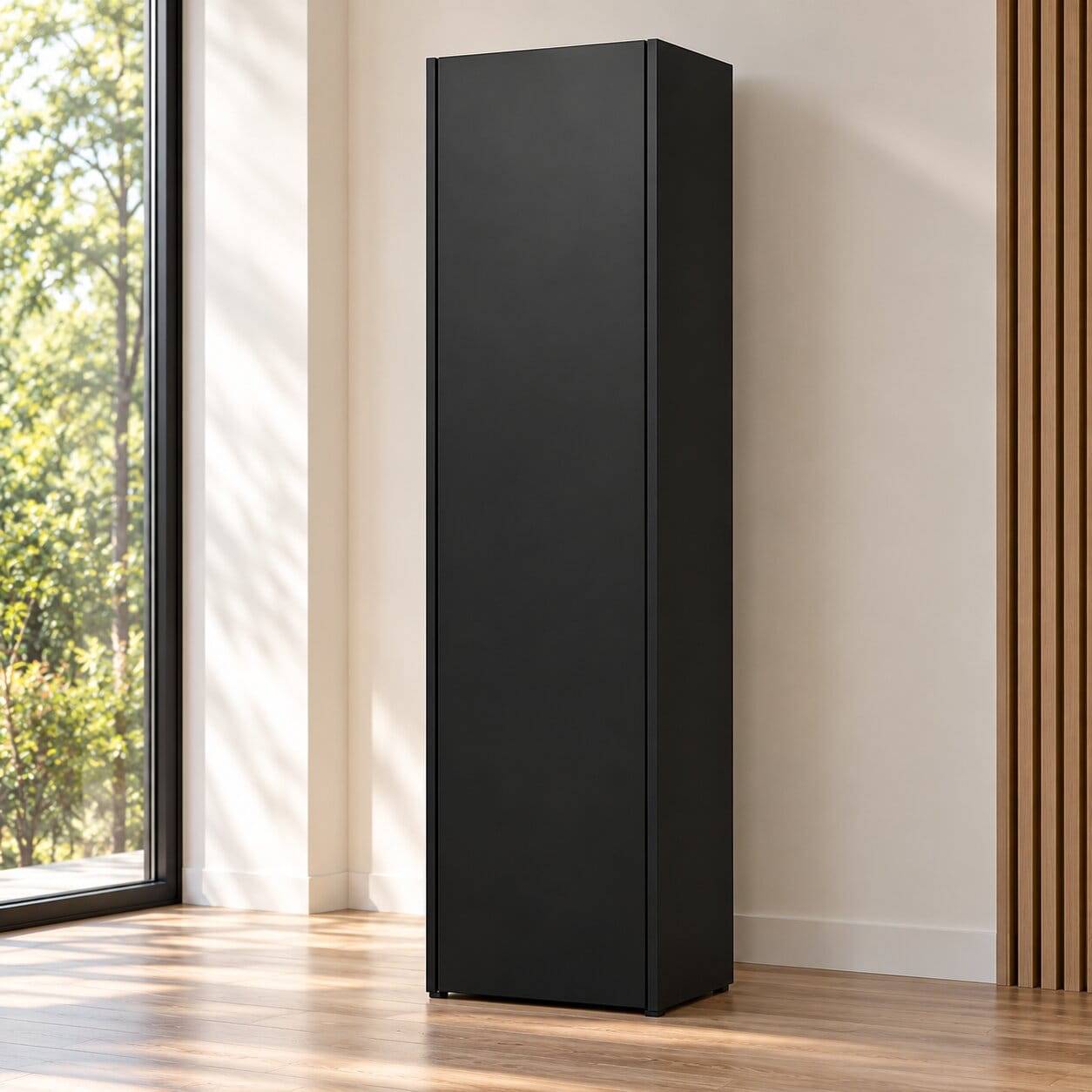 44x188x35 cm 1-türiger Schrank in Schwarz lackiert - Riley