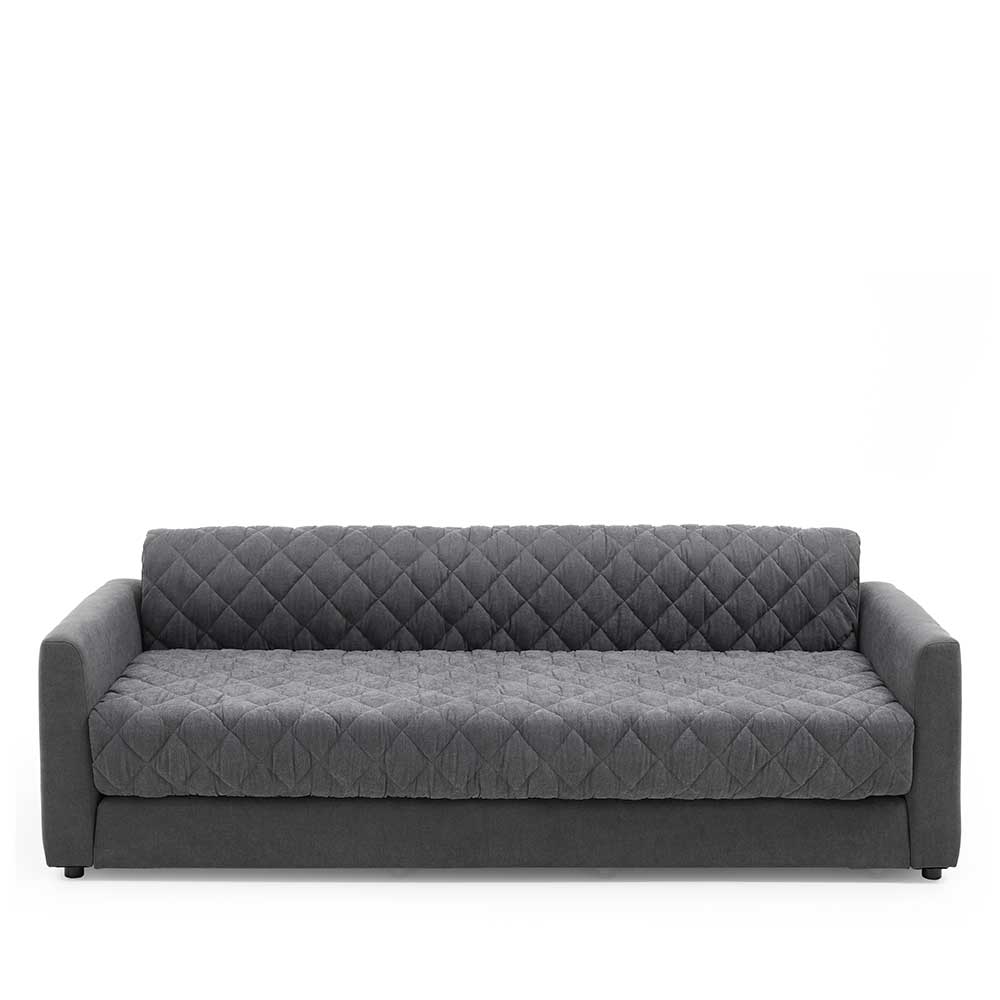 Geschlossenes graues Schlafsofa mit gesteppter Rückenlehne und Sitzfläche, Frontansicht – Riconia